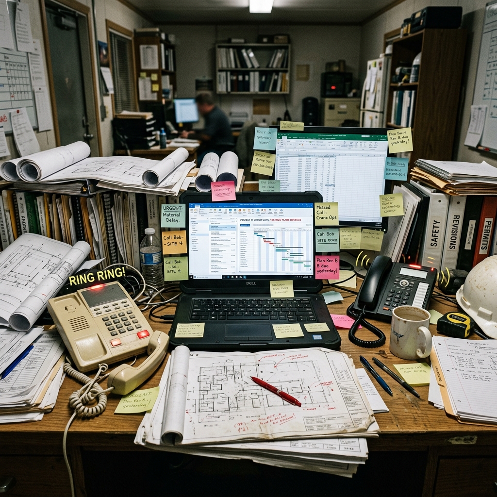 建設現場の書類と現場の様子